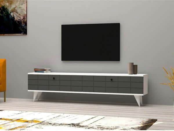Comoda TV Alberi, alb/gri antracit, PAL melaminat, 160x25x35 cm