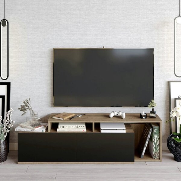 Comoda TV Nexera, negru/nuc, PAL melaminat, 150x35x43 cm
