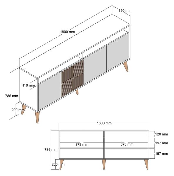 Comoda Milan, nuc/negru, PAL melaminat/plastic, 180x35x79 cm