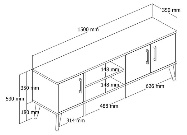 Comoda TV EXXEN-1584, stejar/alb, PAL melaminat, 150x34x52 cm