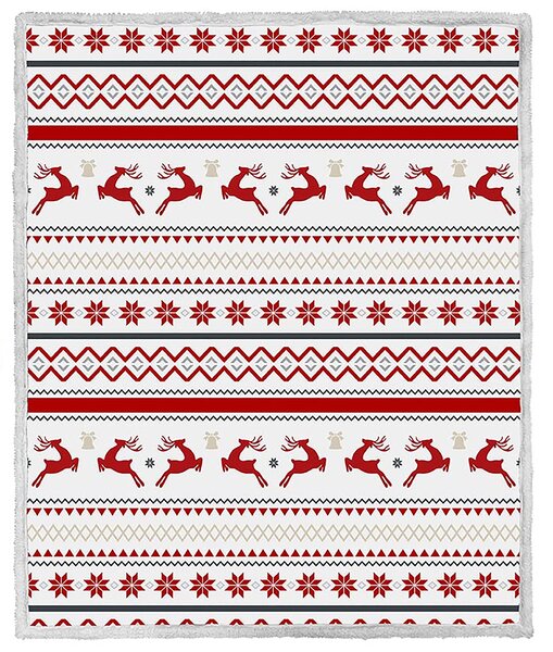 Patura alba de miel de Craciun din microplush RETRO CHRISTMAS Dimensiuni: 160 x 200 cm