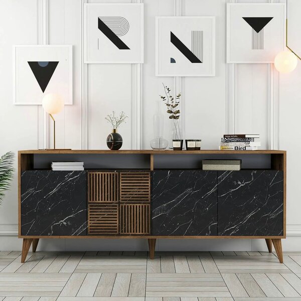 Comoda Milan, nuc/negru, PAL melaminat/plastic, 180x35x79 cm