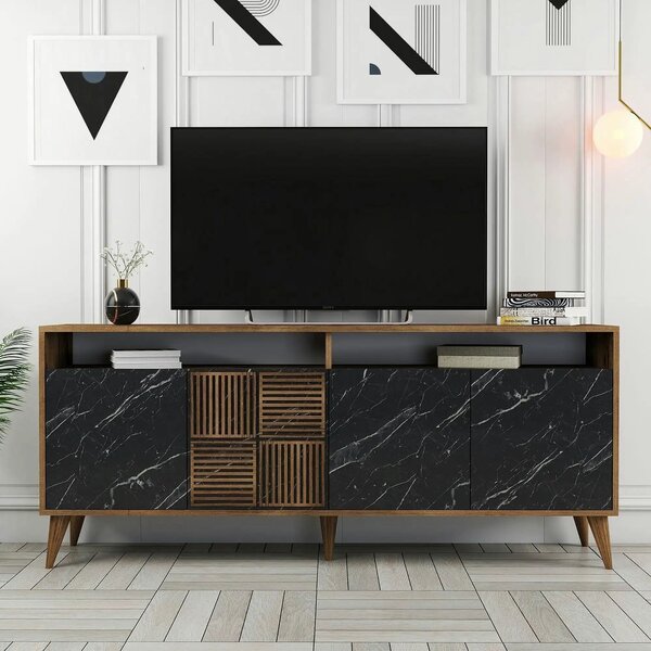 Comoda Milan, nuc/negru, PAL melaminat/plastic, 180x35x79 cm