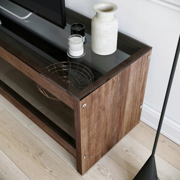 Comoda TV TV301, nuc, lemn/sticla, 140x40x45 cm