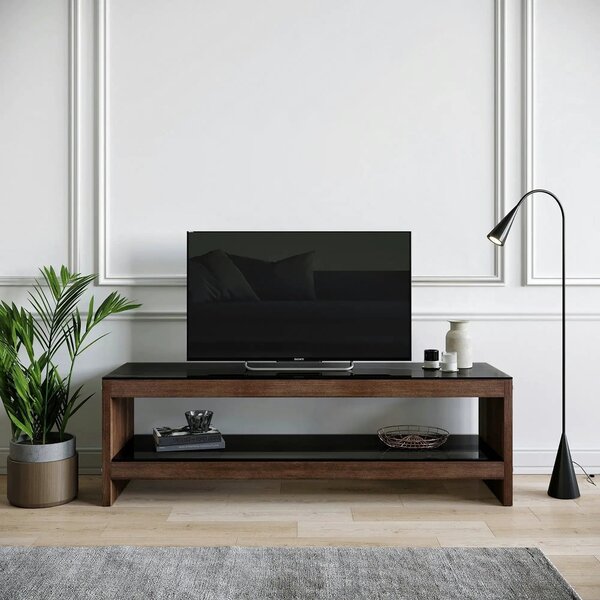 Comoda TV TV301, nuc, lemn/sticla, 140x40x45 cm