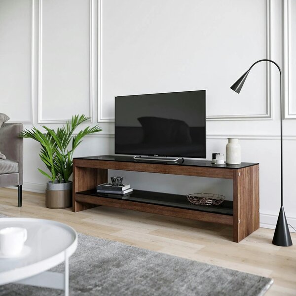 Comoda TV TV301, nuc, lemn/sticla, 140x40x45 cm
