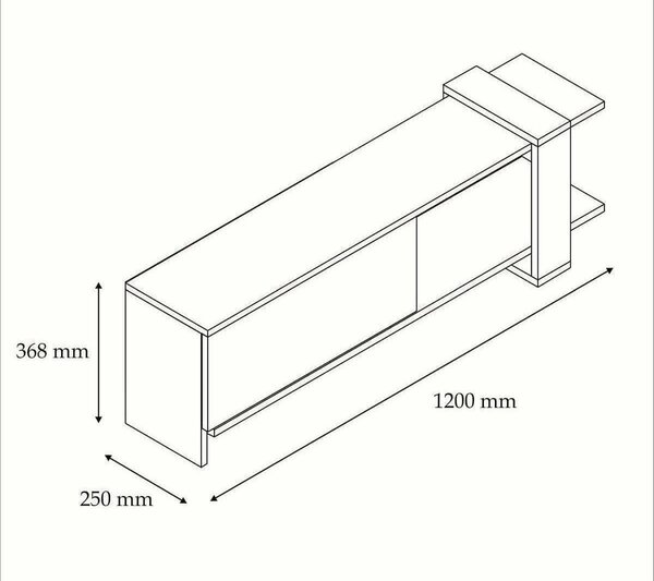 Comoda TV OVA, stejar/gri antracit, PAL melaminat, 120x25x37 cm