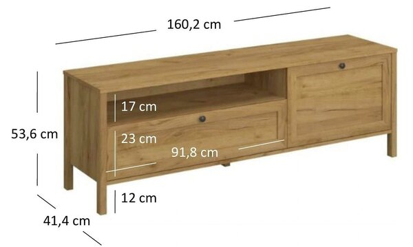 Comoda TV KLARK, stejar auriu, PAL laminat, 160x42x54 cm