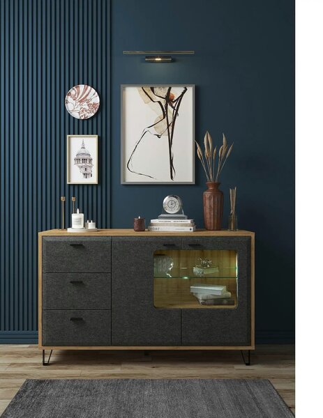 Comoda GRACE, stejar/gri antracit, PAL laminat, 144x42x90 cm