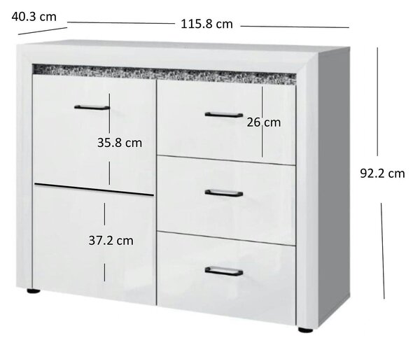 Comoda WHITEBLACK, alb/negru, PAL, 116x40x92 cm