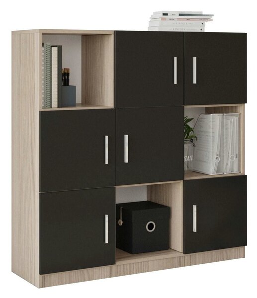 Comoda inalta VO7 - OB, negru/stejar, PAL melaminat, 120x38x122 cm