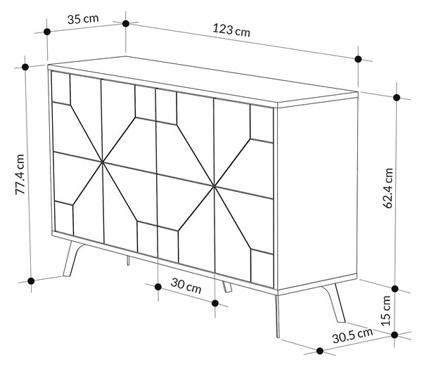 Comoda DUNE, alb/negru, PAL melaminat, 123x35x77 cm
