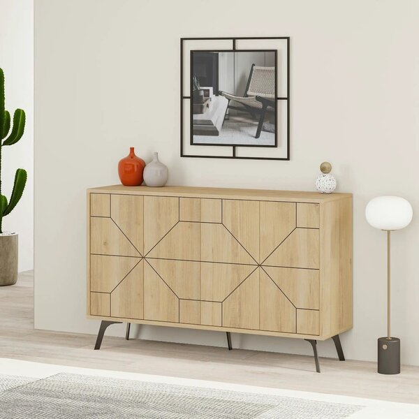Comoda DUNE, stejar/negru, PAL melaminat, 123x35x77 cm