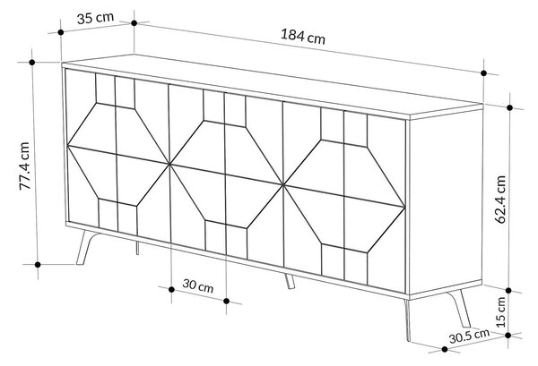Comoda TV DUNE, alb/negru, PAL melaminat, 184x35x77 cm