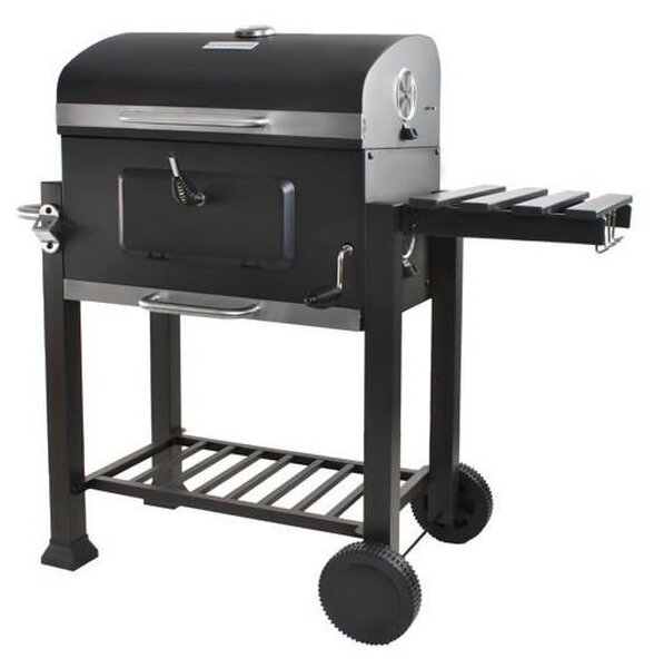 Gratar BBQ pe carbune, capac rabatabil cu termometru, roti transport, 115x46x106 cm, grill 61.5x46x51 cm