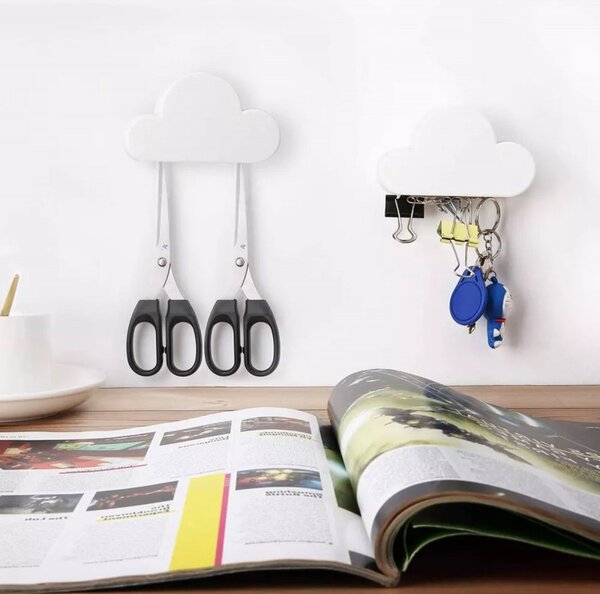 Suport chei autoadeziv magnetic, 10 x 3 x 5,5 cm, alb