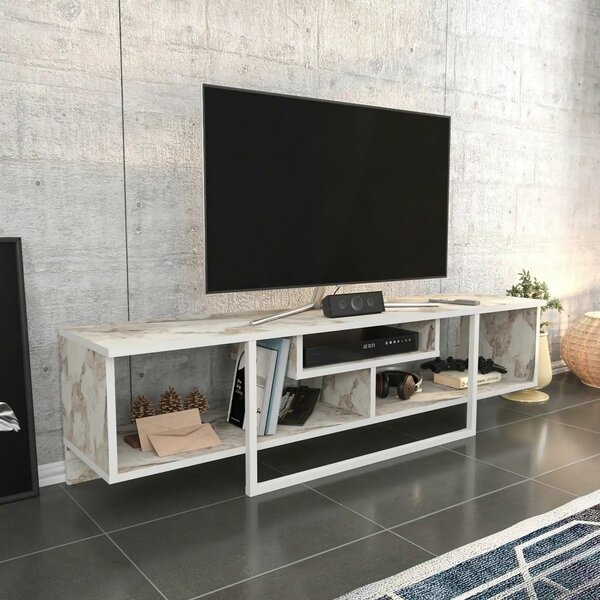 Comoda TV ASAL 150, alb/bej, PAL melaminat, 150x35x40 cm