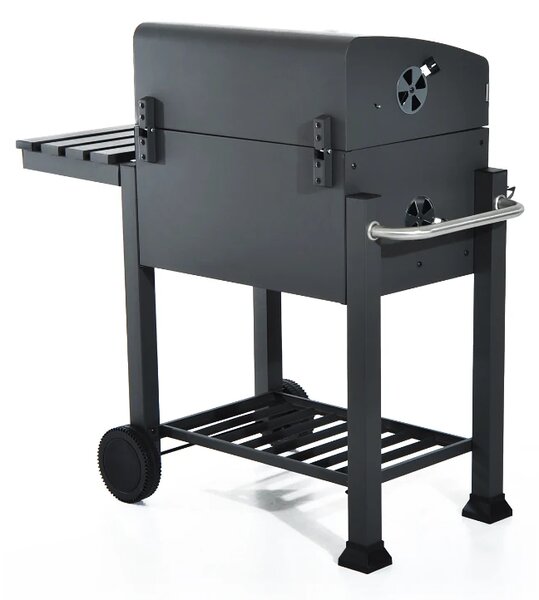 Gratar BBQ pe carbune, capac rabatabil cu termometru, roti transport, 115x46x106 cm, grill 61.5x46x51 cm
