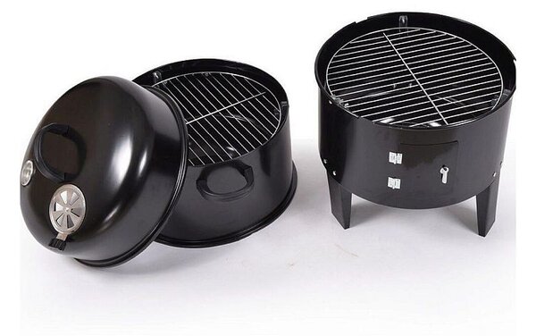 Gratar pe carbuni 3 in 1, capac cu termometru, 2 usi, 3 compartimente cu afumatoare/grill/gatire la abur, 40x40x80 cm