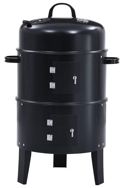 Gratar pe carbuni 3 in 1, capac cu termometru, 2 usi, 3 compartimente cu afumatoare/grill/gatire la abur, 40x40x80 cm