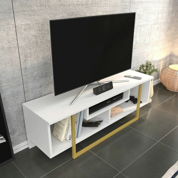 Comoda ASAL 120, alb/auriu, PAL melaminat, 120x35x40 cm