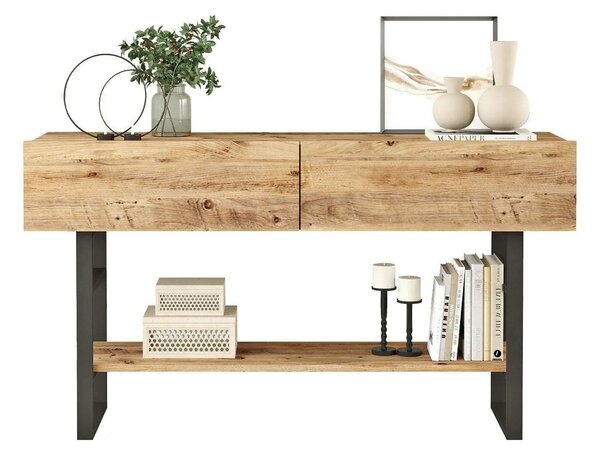 Comoda ML23-A, stejar/negru, PAL melaminat/metal, 139x43x76 cm