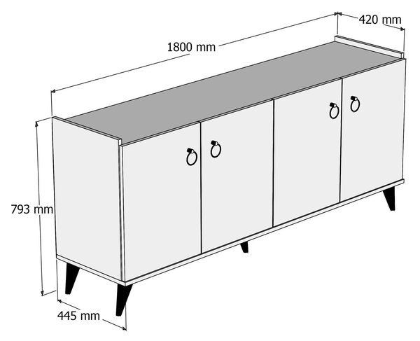 Comoda 616TNM1602, stejar, PAL melaminat, 180x45x79 cm