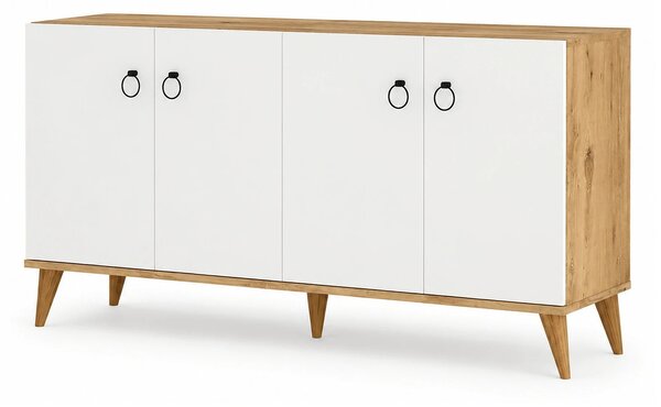 Comoda 616TNM1603, alb/stejar, PAL melaminat, 180x45x79 cm