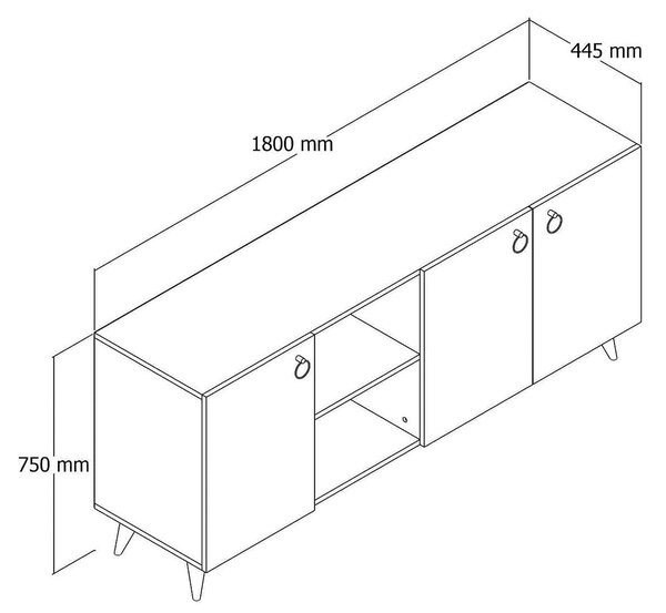 Comoda 616TNM1608, stejar, PAL melaminat, 180x45x79 cm