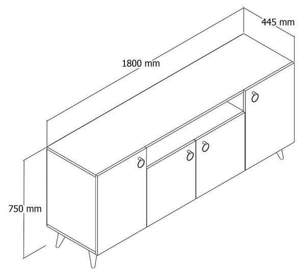 Comoda 616TNM1606, stejar/alb, PAL melaminat, 180x45x79 cm