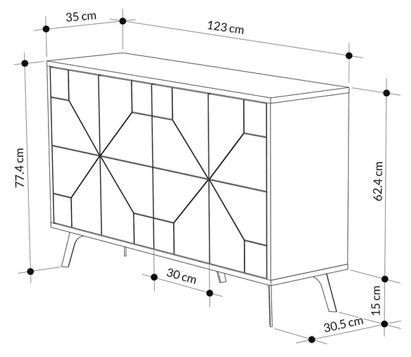Comoda Dune, negru/negru cu efect de marmura, PAL melaminat, 123x35x77