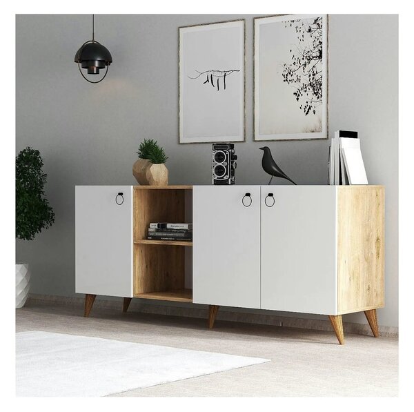 Comoda KSL0303, alb/stejar, PAL, 180x45x79 cm