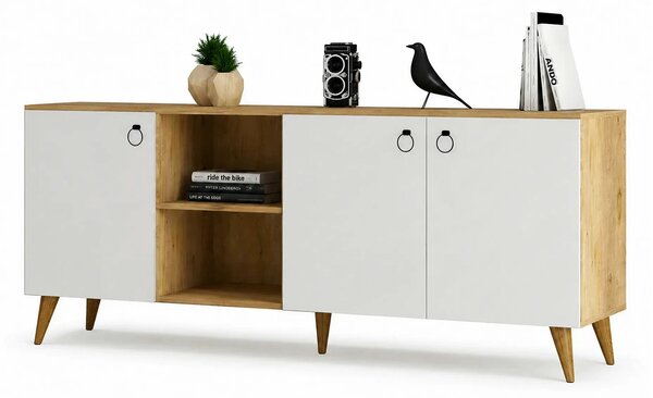 Comoda KSL0303, alb/stejar, PAL, 180x45x79 cm