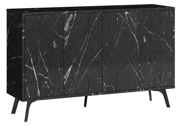 Comoda Dune, negru/negru cu efect de marmura, PAL melaminat, 123x35x77