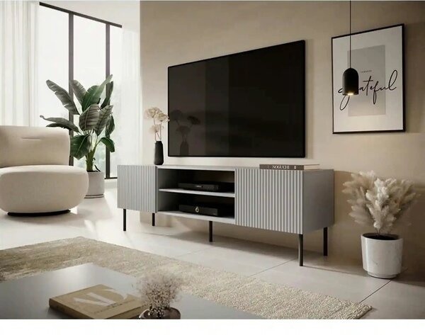 Comoda TV ASENSIO, gri mat/negru, PAL laminat, 180x42x57 cm