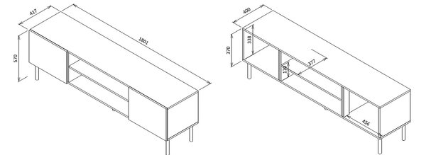 Comoda TV ASENSIO, gri mat/negru, PAL laminat, 180x42x57 cm