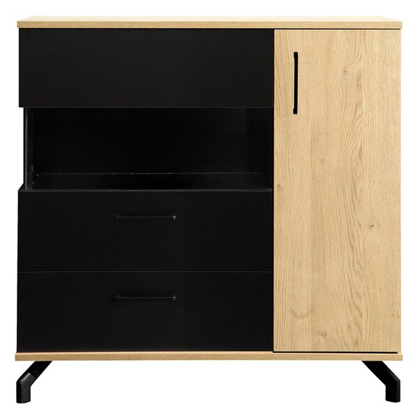 Comodă Madison MD11 cu sertar 90 cm - negru / stejar biscuiți
