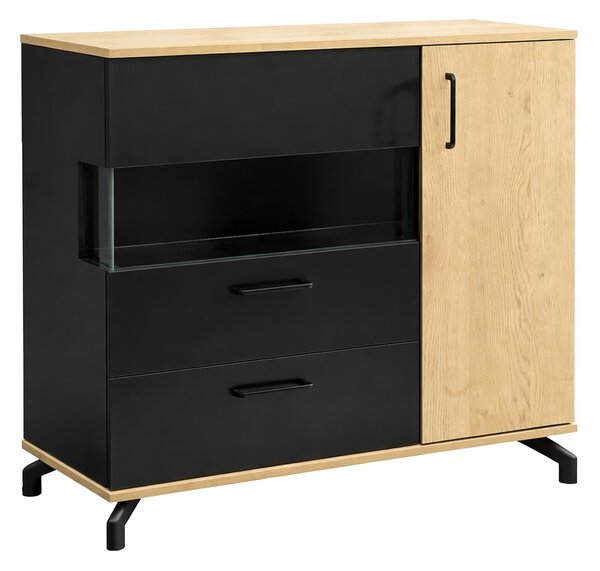 Comodă Madison MD11 cu sertar 90 cm - negru / stejar biscuiți