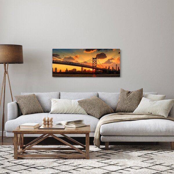 Tablou - Apus de soare peste Podul Ben Franklin, Philadelphia (120x50 cm)