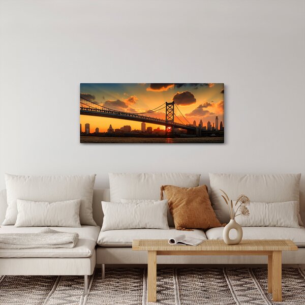 Tablou - Apus de soare peste Podul Ben Franklin, Philadelphia (120x50 cm)