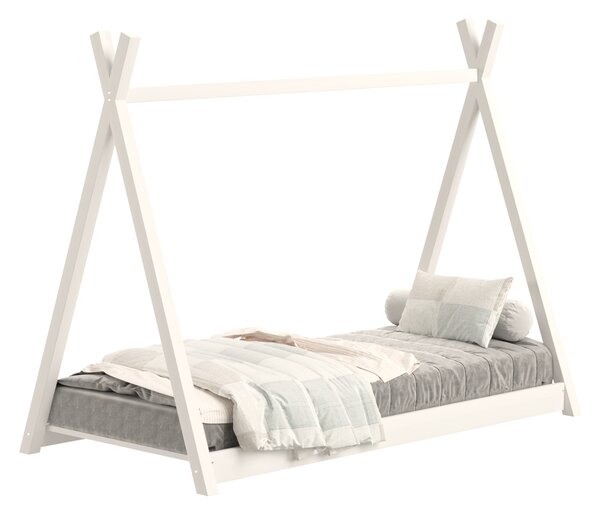 Pat copii Tipi 70x140 casă din lemn - alb