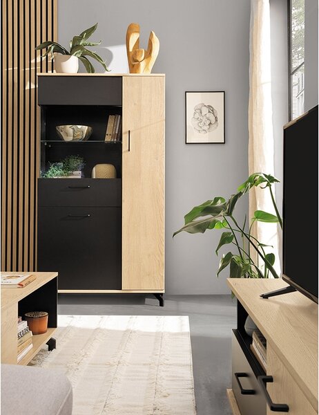 Comodă Madison MD11 cu sertar 90 cm - negru / stejar biscuiți