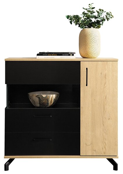 Comodă Madison MD11 cu sertar 90 cm - negru / stejar biscuiți