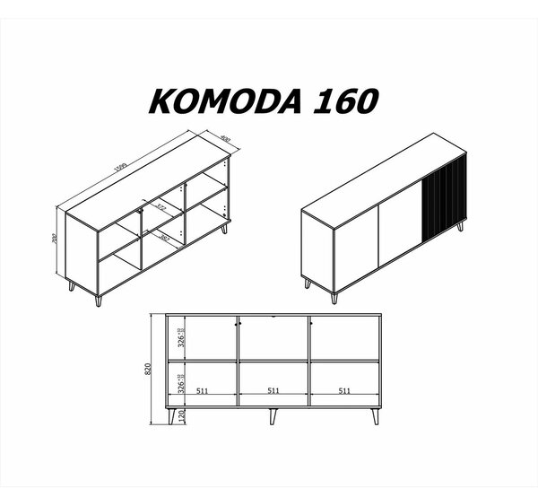 Comoda RANDOM 2 KM-1, casmir/nuc, PAL furniruit, 160x40x82 cm