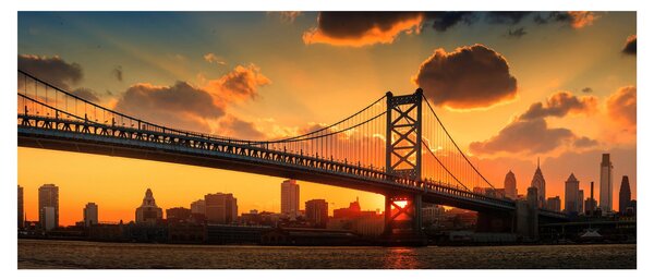 Tablou - Apus de soare peste Podul Ben Franklin, Philadelphia (120x50 cm)