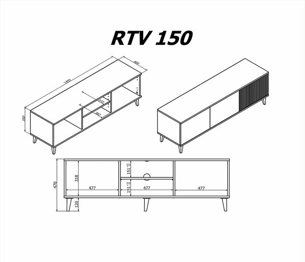 Comoda TV RANDOM , stejar wotan/negru, PAL furniruit, 150x40x47 cm