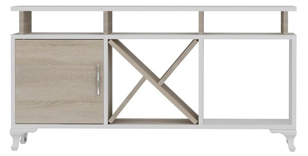 Comoda TV AY, alb/stejar, PAL melaminat, 120x30x54 cm