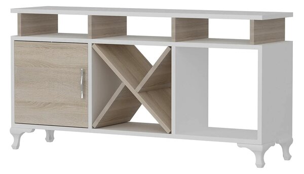 Comoda TV AY, alb/stejar, PAL melaminat, 120x30x54 cm