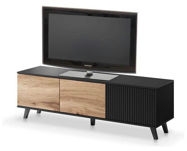 Comoda TV RANDOM , stejar wotan/negru, PAL furniruit, 150x40x47 cm