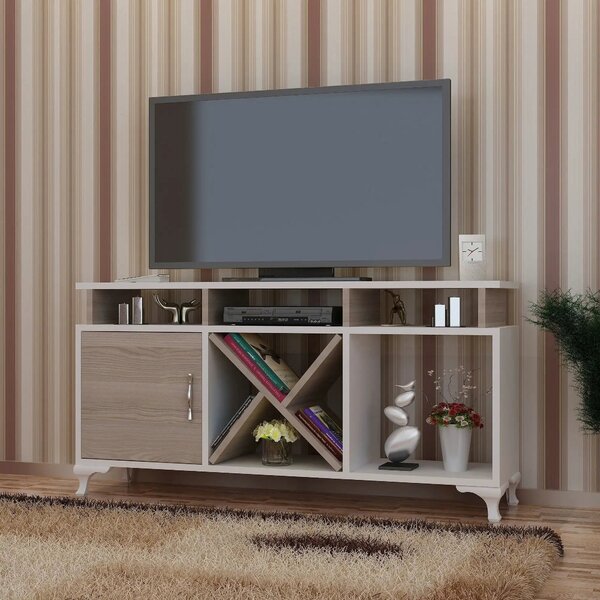 Comoda TV AY, alb/stejar, PAL melaminat, 120x30x54 cm